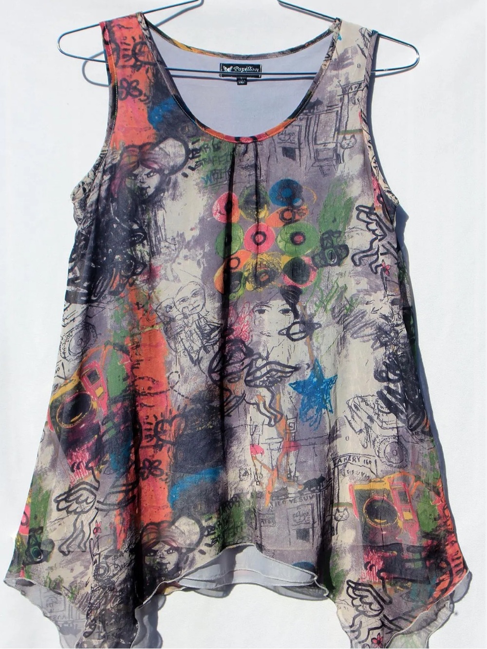 Papillon Blanc Multicolor Graffiti-Print Sleeveless Tunic